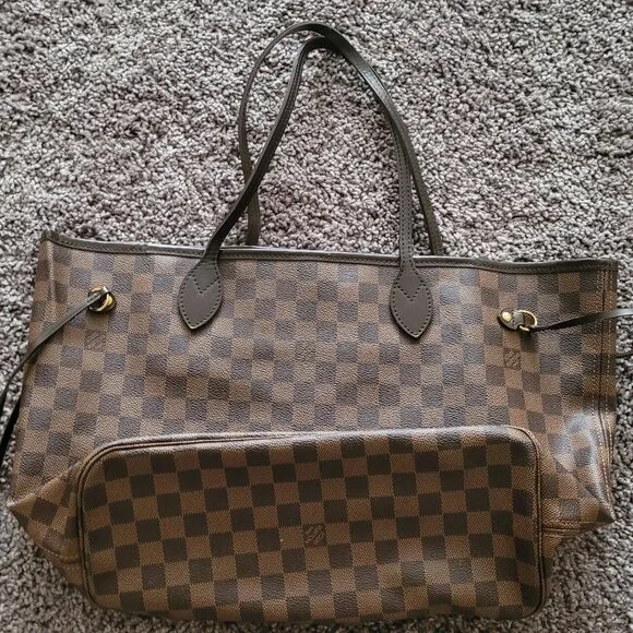 Louis Vuitton Neverfull MM tote bag in Damier Ebene canvas with brown leather tr - Picture 5 of 11